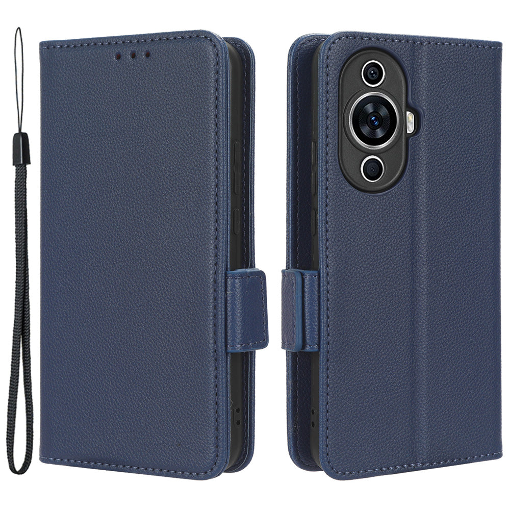 For Huawei nova 11 PU Leather Wallet Case Litchi Texture Stand Phone Cover with Strap
