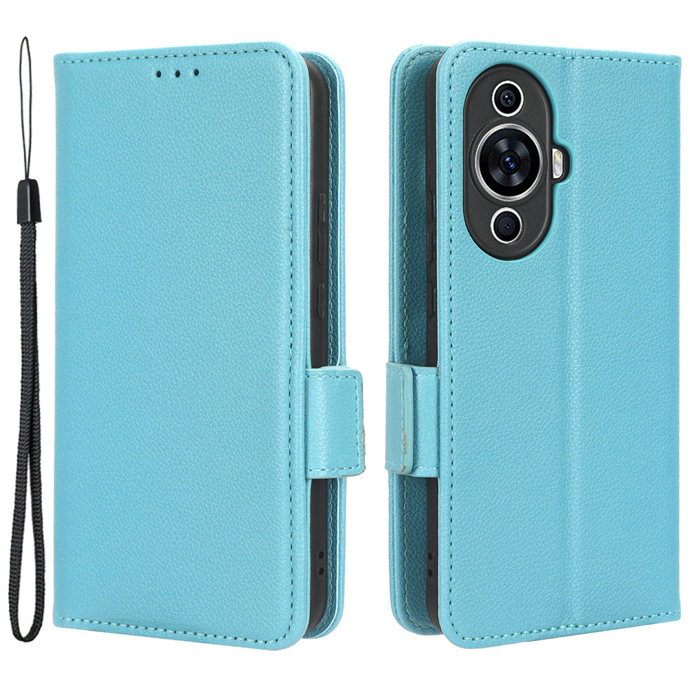 For Huawei nova 11 PU Leather Wallet Case Litchi Texture Stand Phone Cover with Strap