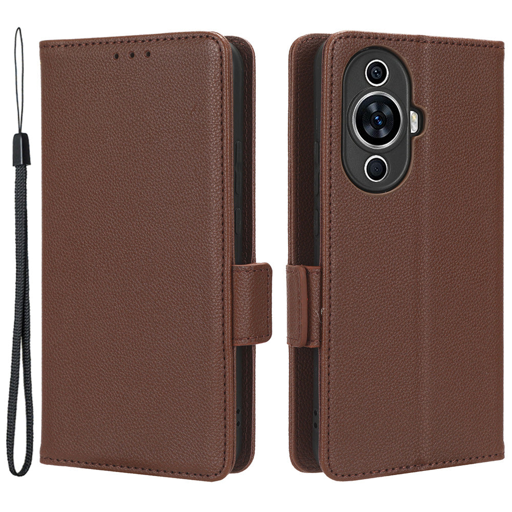 For Huawei nova 11 PU Leather Wallet Case Litchi Texture Stand Phone Cover with Strap