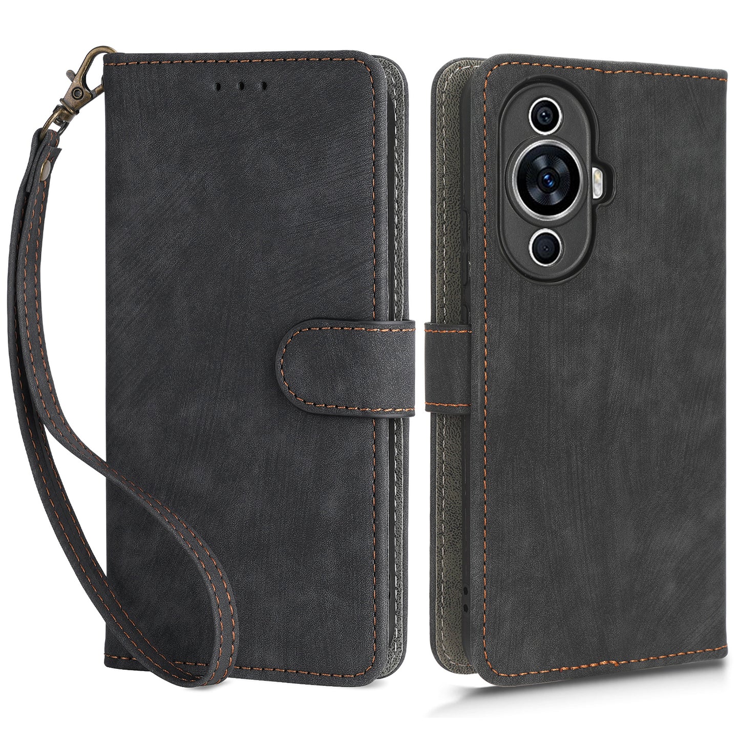 RFID Blocking Phone Leather Case for Huawei nova 11 , Cell Phone Wallet Stand Cover with Strap