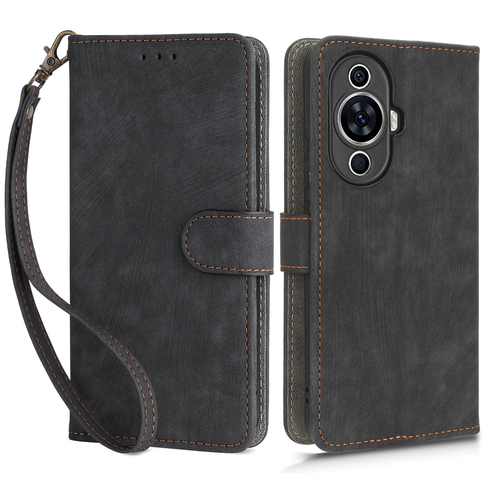 RFID Blocking Phone Leather Case for Huawei nova 11 , Cell Phone Wallet Stand Cover with Strap
