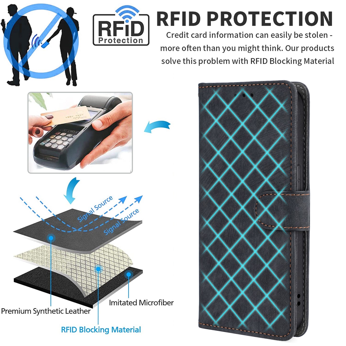 RFID Blocking Phone Leather Case for Huawei nova 11 , Cell Phone Wallet Stand Cover with Strap