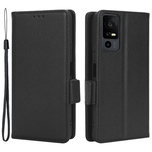For TCL 40 XE / 40 X / T601D Shockproof Wallet Case Litchi Texture PU Leather Phone Cover with Strap