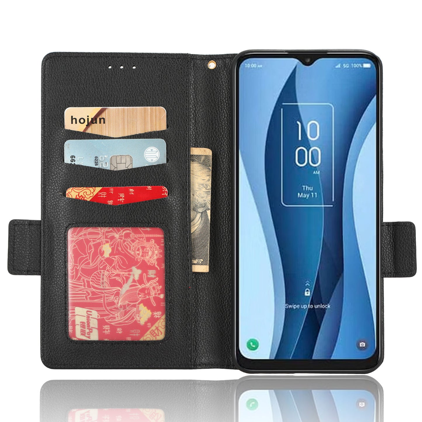 For TCL 40 XE / 40 X / T601D Shockproof Wallet Case Litchi Texture PU Leather Phone Cover with Strap