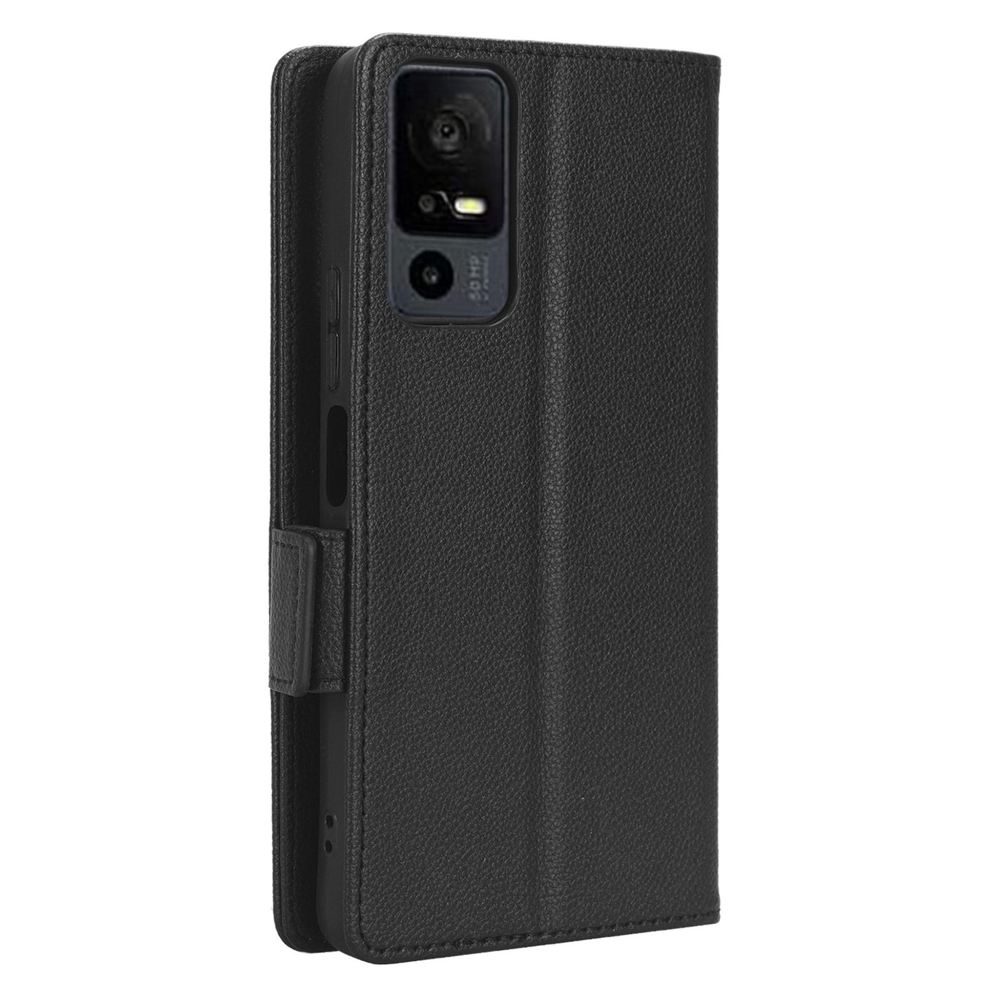 For TCL 40 XE / 40 X / T601D Shockproof Wallet Case Litchi Texture PU Leather Phone Cover with Strap