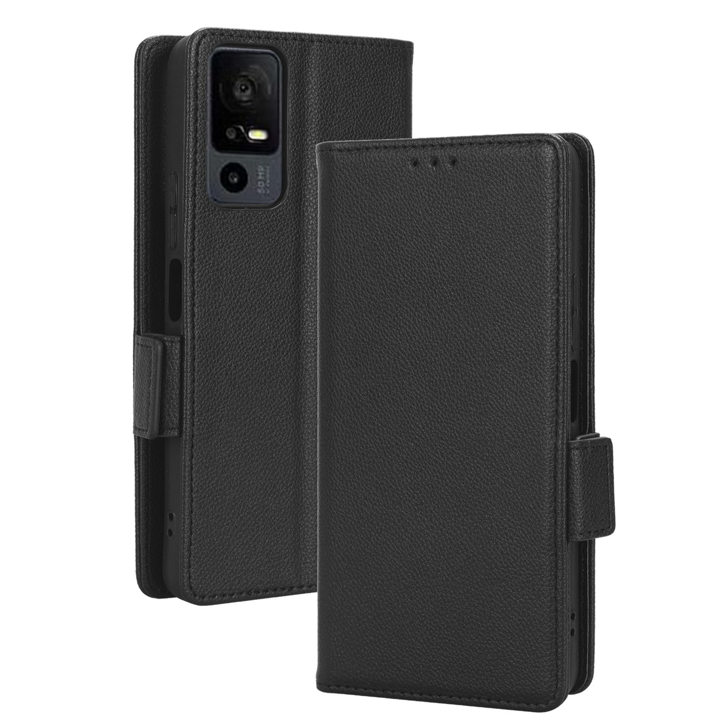 For TCL 40 XE / 40 X / T601D Shockproof Wallet Case Litchi Texture PU Leather Phone Cover with Strap