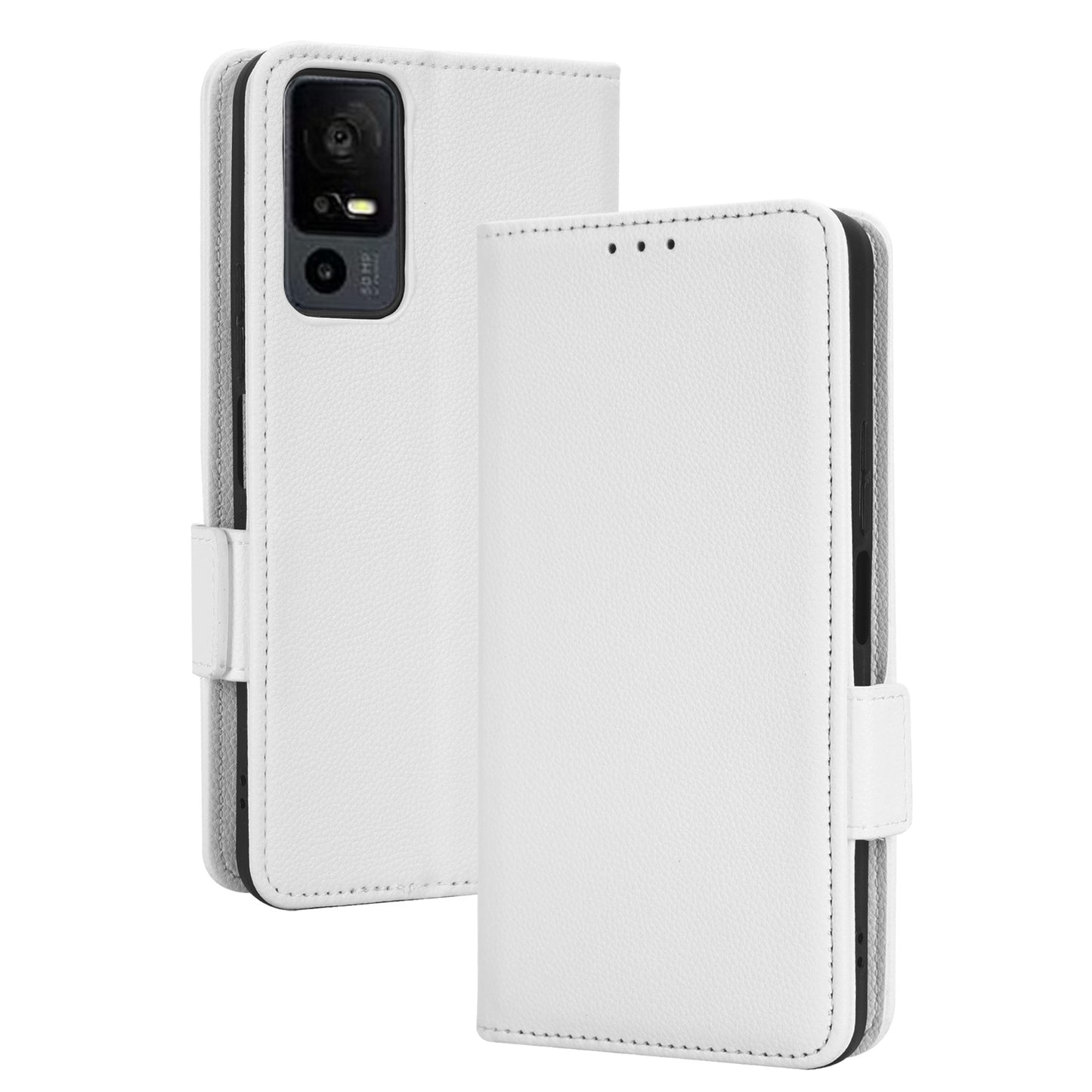 For TCL 40 XE / 40 X / T601D Shockproof Wallet Case Litchi Texture PU Leather Phone Cover with Strap