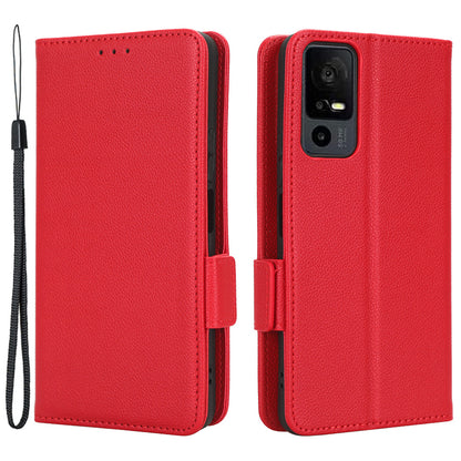 For TCL 40 XE / 40 X / T601D Shockproof Wallet Case Litchi Texture PU Leather Phone Cover with Strap