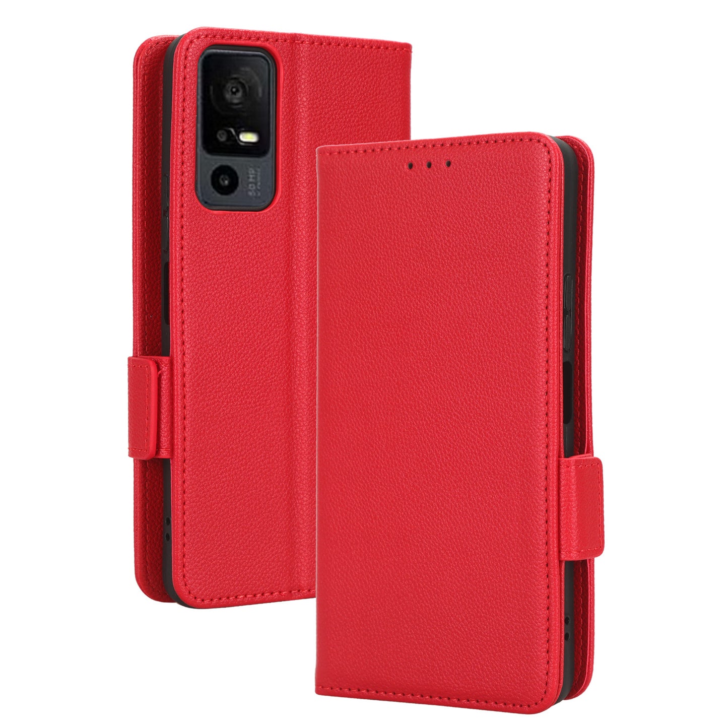 For TCL 40 XE / 40 X / T601D Shockproof Wallet Case Litchi Texture PU Leather Phone Cover with Strap