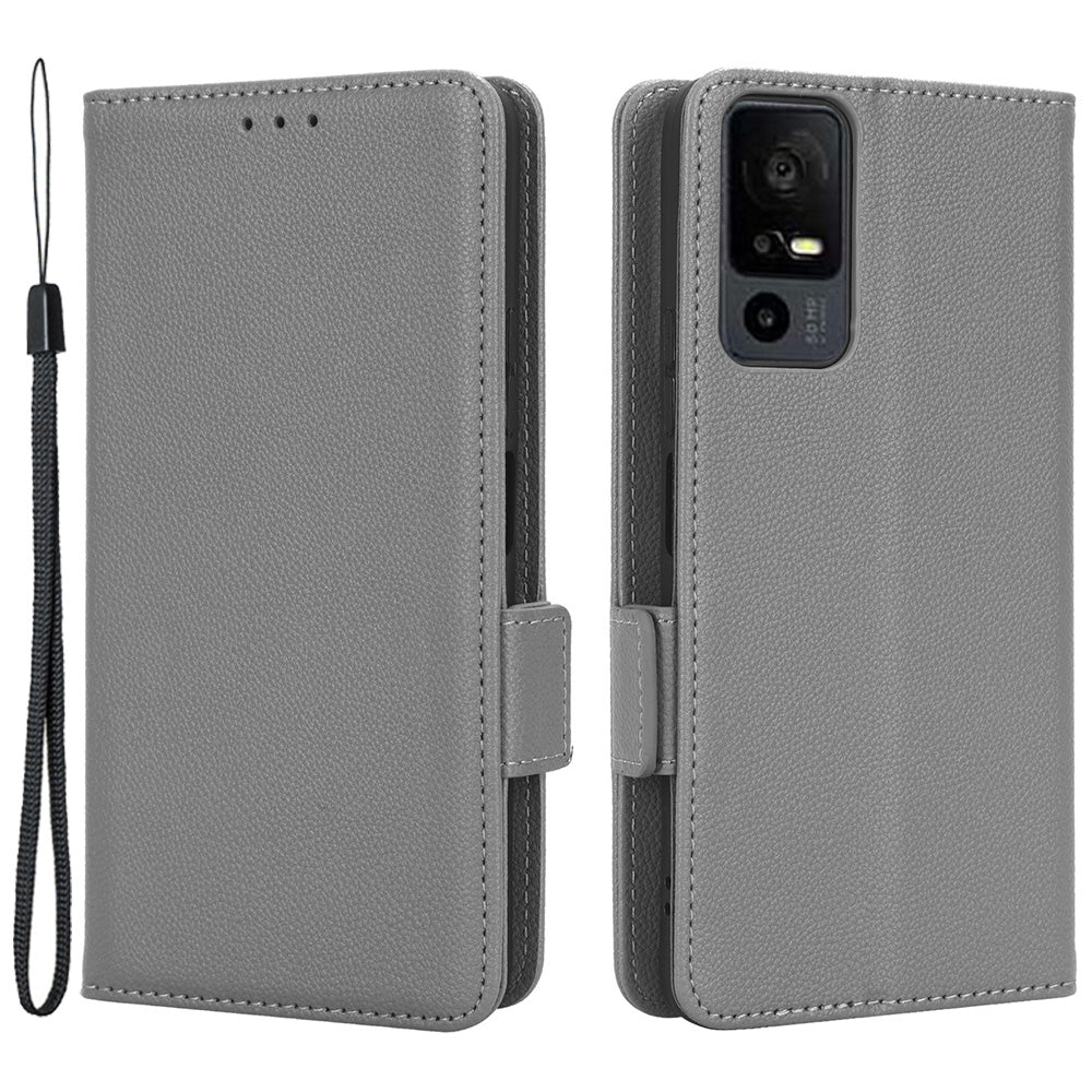 For TCL 40 XE / 40 X / T601D Shockproof Wallet Case Litchi Texture PU Leather Phone Cover with Strap