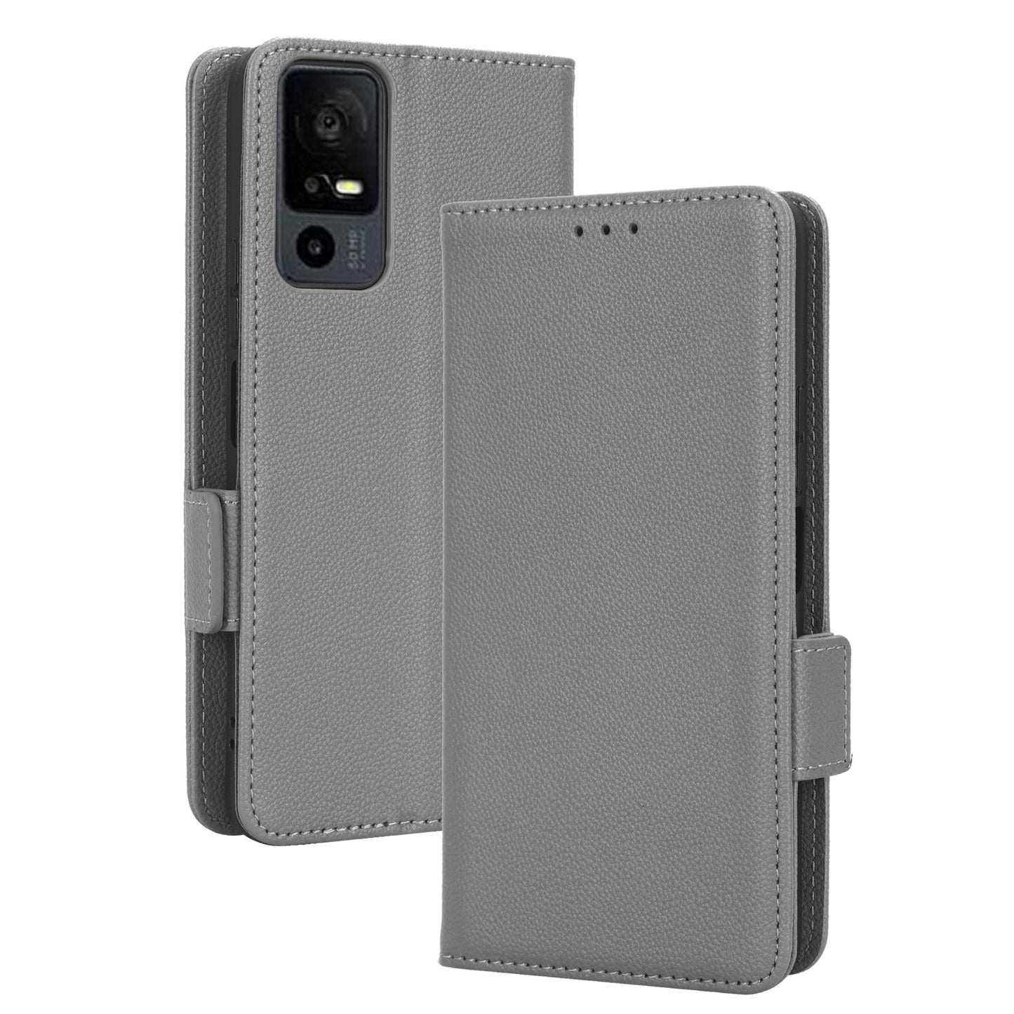 For TCL 40 XE / 40 X / T601D Shockproof Wallet Case Litchi Texture PU Leather Phone Cover with Strap
