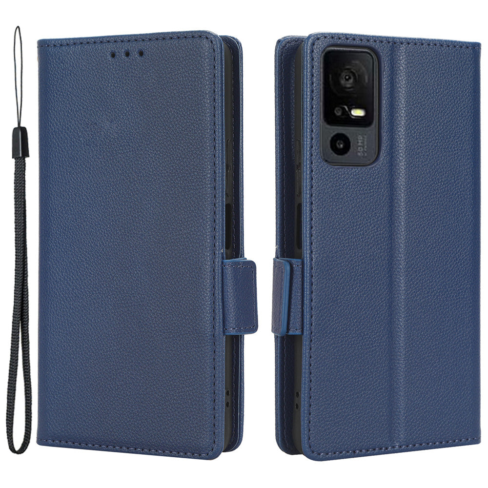 For TCL 40 XE / 40 X / T601D Shockproof Wallet Case Litchi Texture PU Leather Phone Cover with Strap