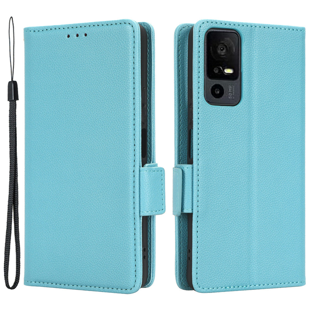 For TCL 40 XE / 40 X / T601D Shockproof Wallet Case Litchi Texture PU Leather Phone Cover with Strap