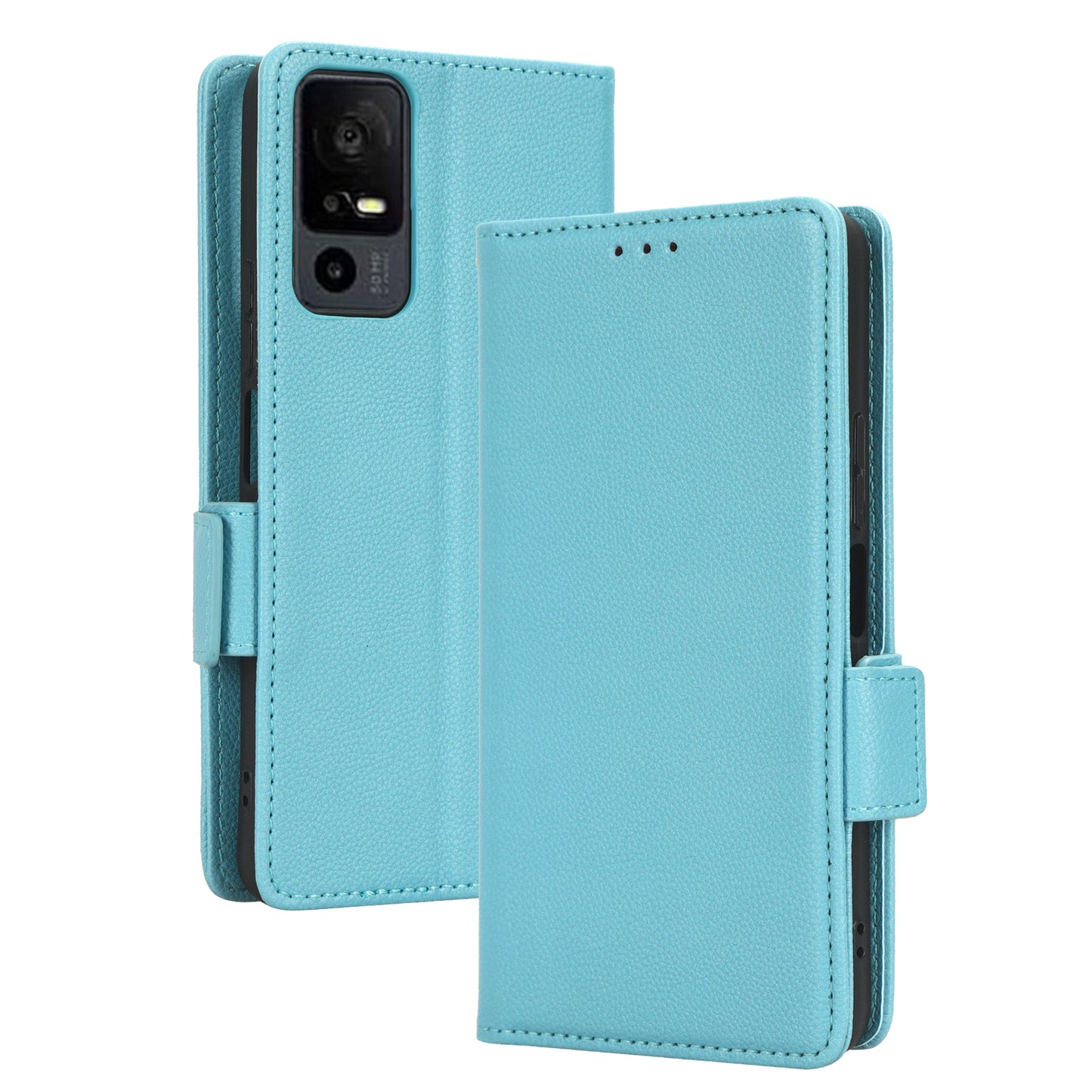 For TCL 40 XE / 40 X / T601D Shockproof Wallet Case Litchi Texture PU Leather Phone Cover with Strap