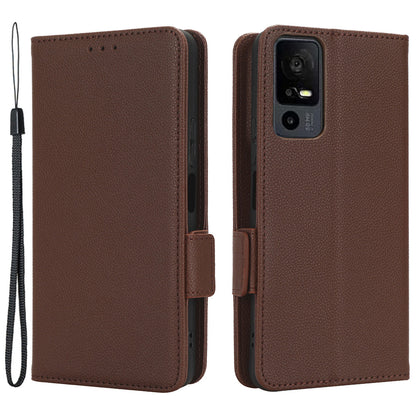 For TCL 40 XE / 40 X / T601D Shockproof Wallet Case Litchi Texture PU Leather Phone Cover with Strap