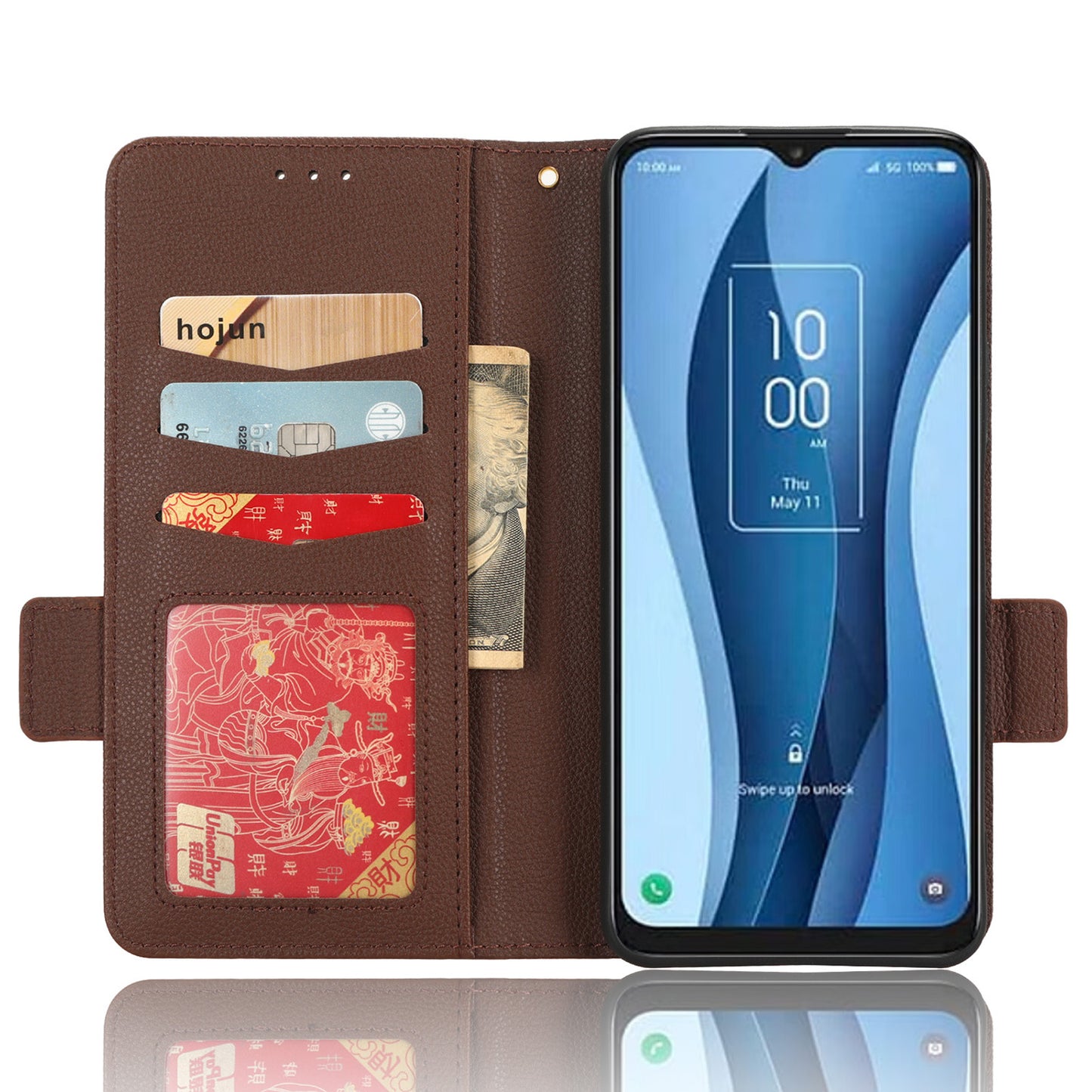 For TCL 40 XE / 40 X / T601D Shockproof Wallet Case Litchi Texture PU Leather Phone Cover with Strap
