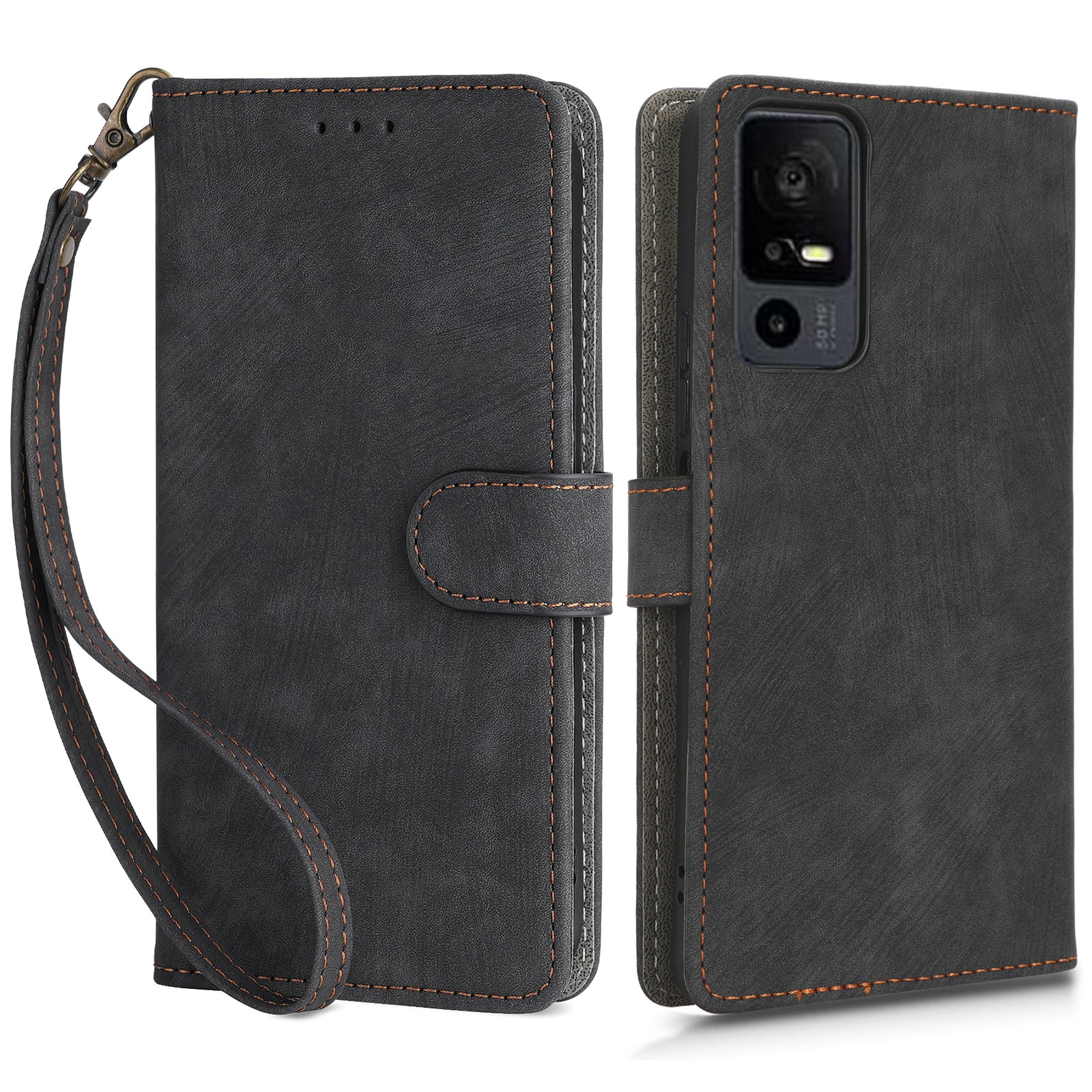 RFID Blocking Wallet Cover for TCL 40 X / 40 XE , PU Leather Stand Phone Case with Strap