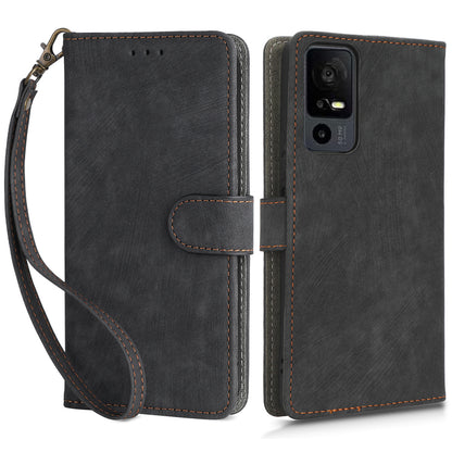 RFID Blocking Wallet Cover for TCL 40 X / 40 XE , PU Leather Stand Phone Case with Strap