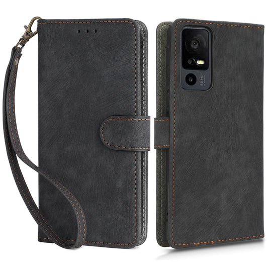 RFID Blocking Wallet Cover for TCL 40 X / 40 XE , PU Leather Stand Phone Case with Strap