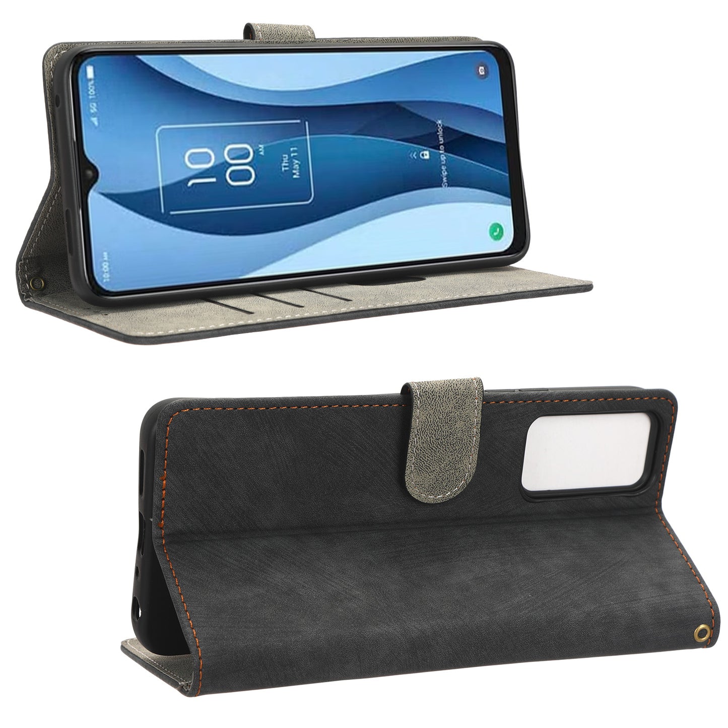 RFID Blocking Wallet Cover for TCL 40 X / 40 XE , PU Leather Stand Phone Case with Strap