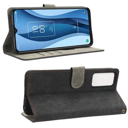 RFID Blocking Wallet Cover for TCL 40 X / 40 XE , PU Leather Stand Phone Case with Strap