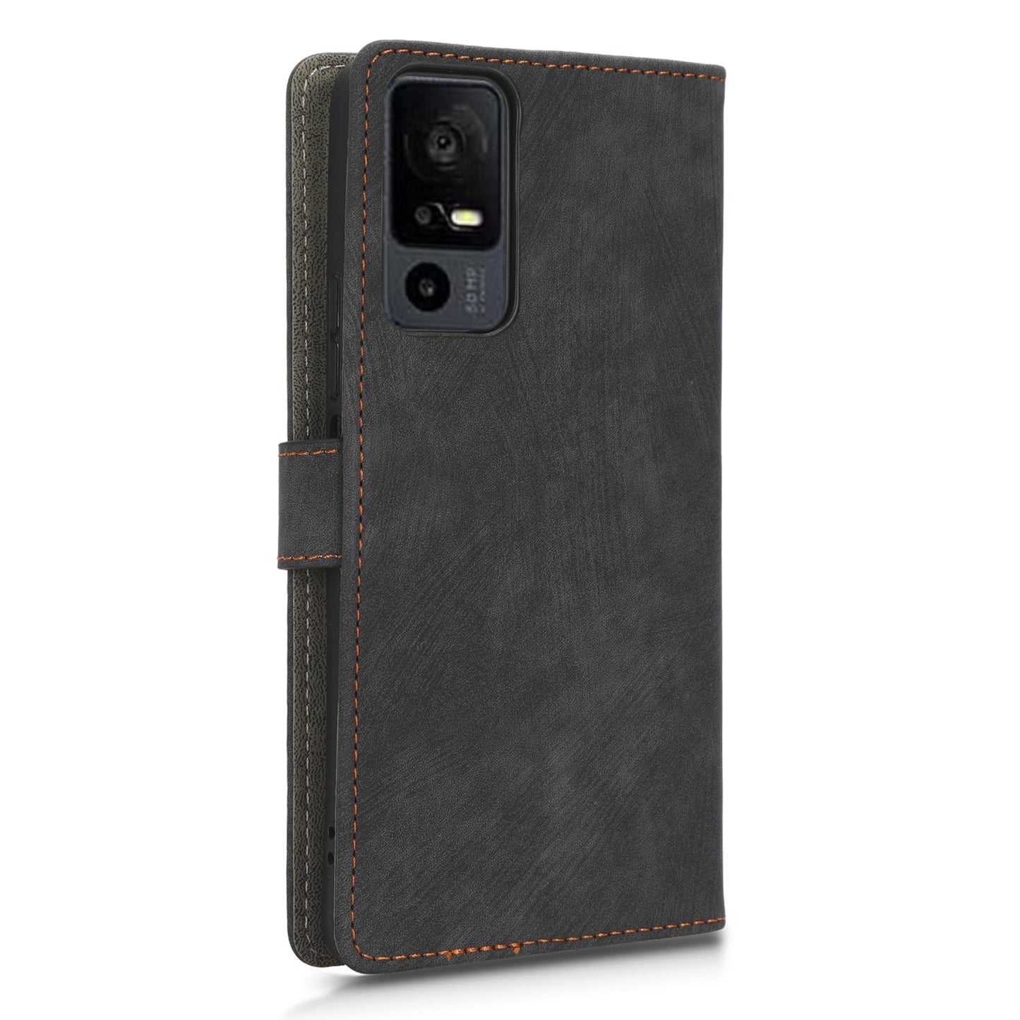 RFID Blocking Wallet Cover for TCL 40 X / 40 XE , PU Leather Stand Phone Case with Strap