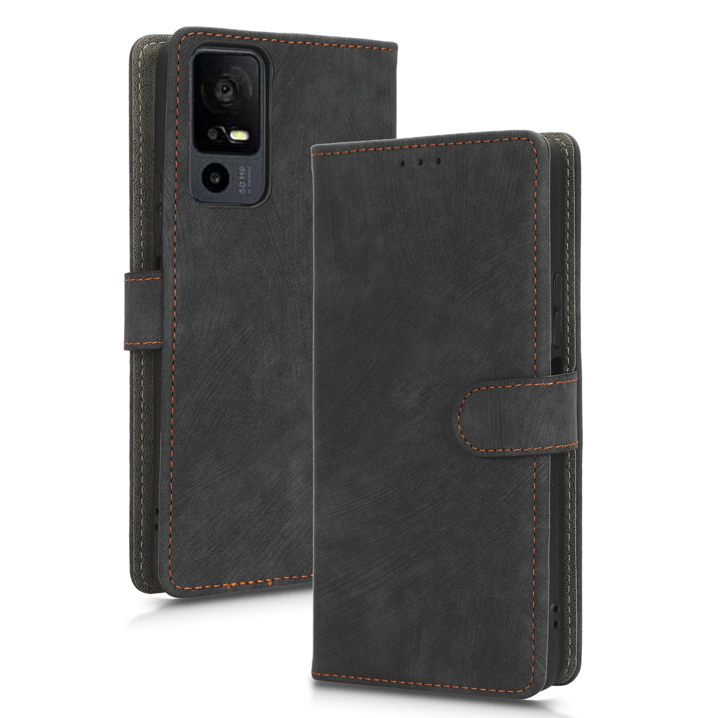 RFID Blocking Wallet Cover for TCL 40 X / 40 XE , PU Leather Stand Phone Case with Strap