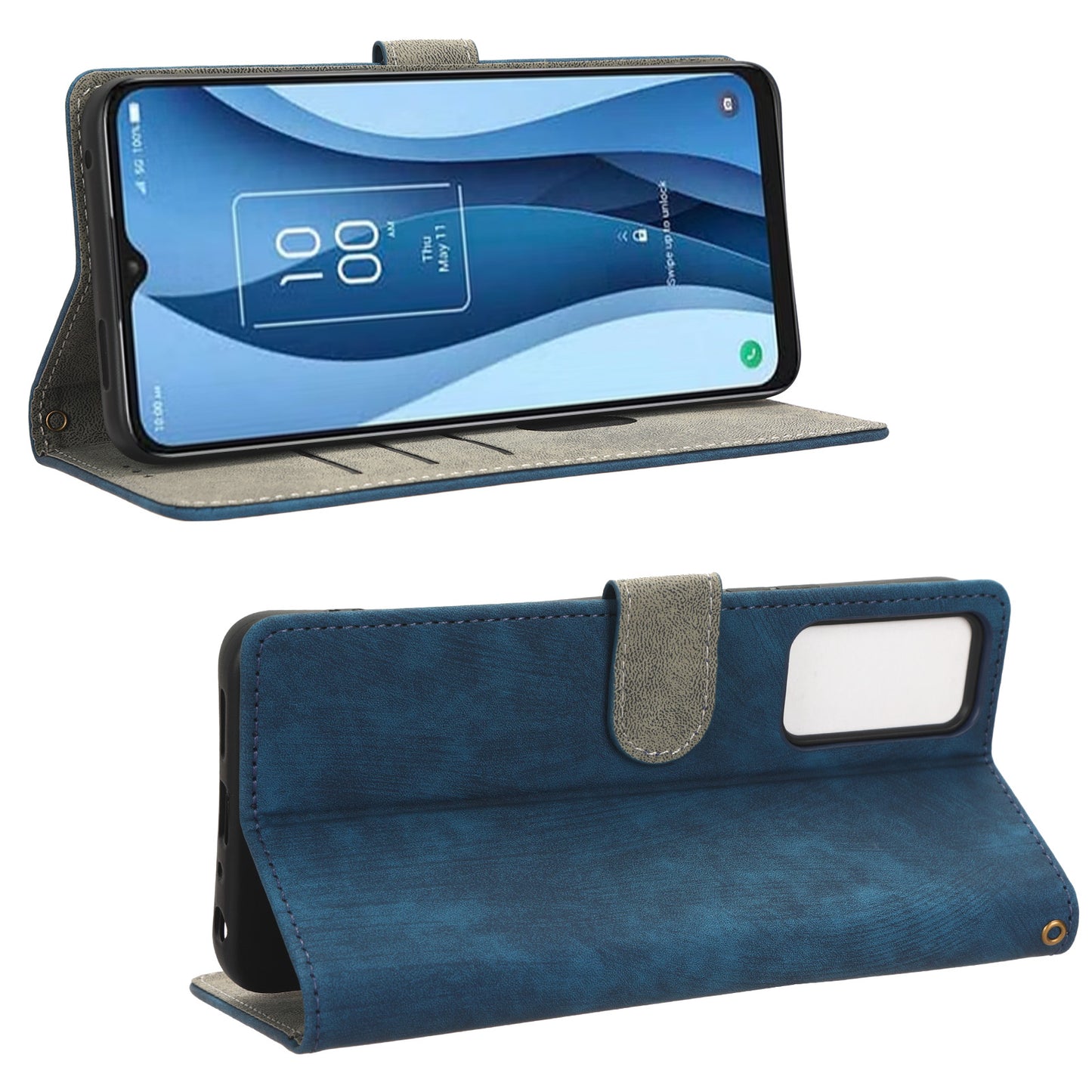 RFID Blocking Wallet Cover for TCL 40 X / 40 XE , PU Leather Stand Phone Case with Strap