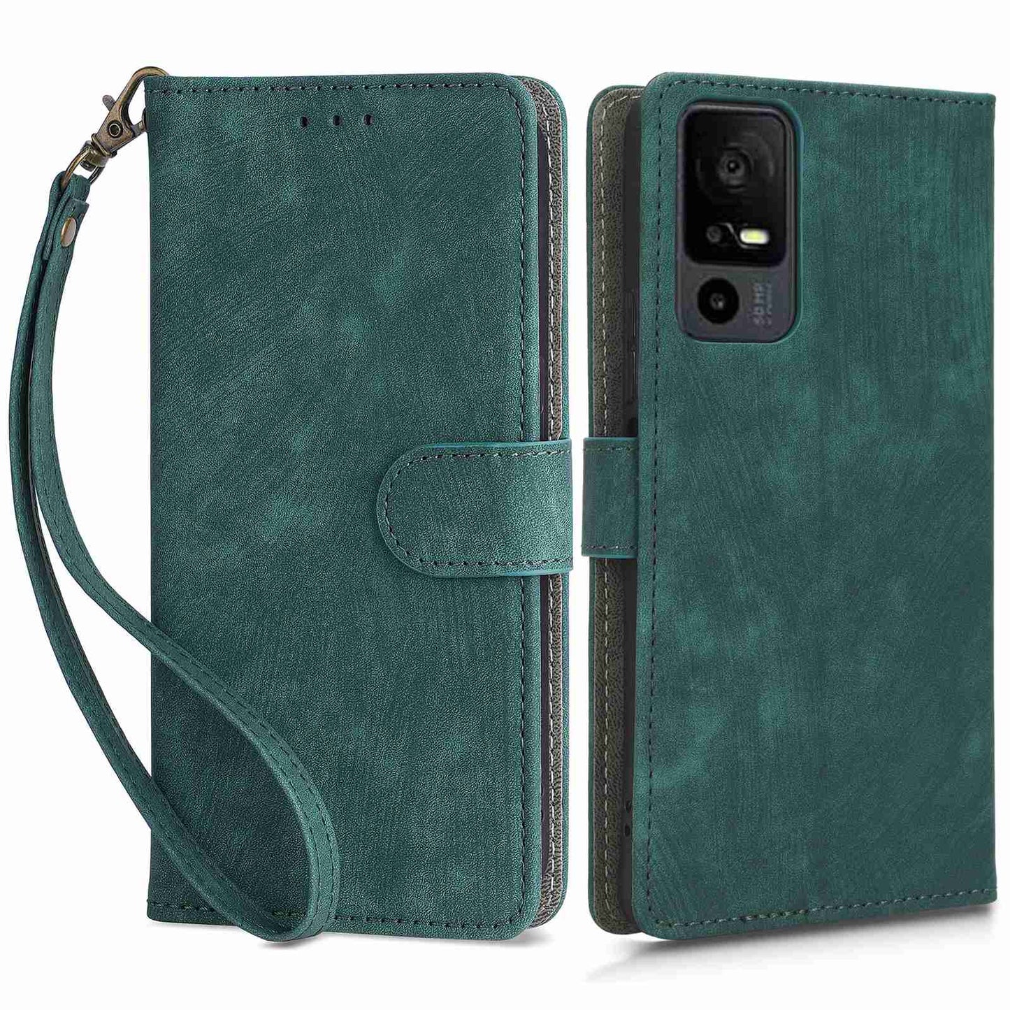 RFID Blocking Wallet Cover for TCL 40 X / 40 XE , PU Leather Stand Phone Case with Strap