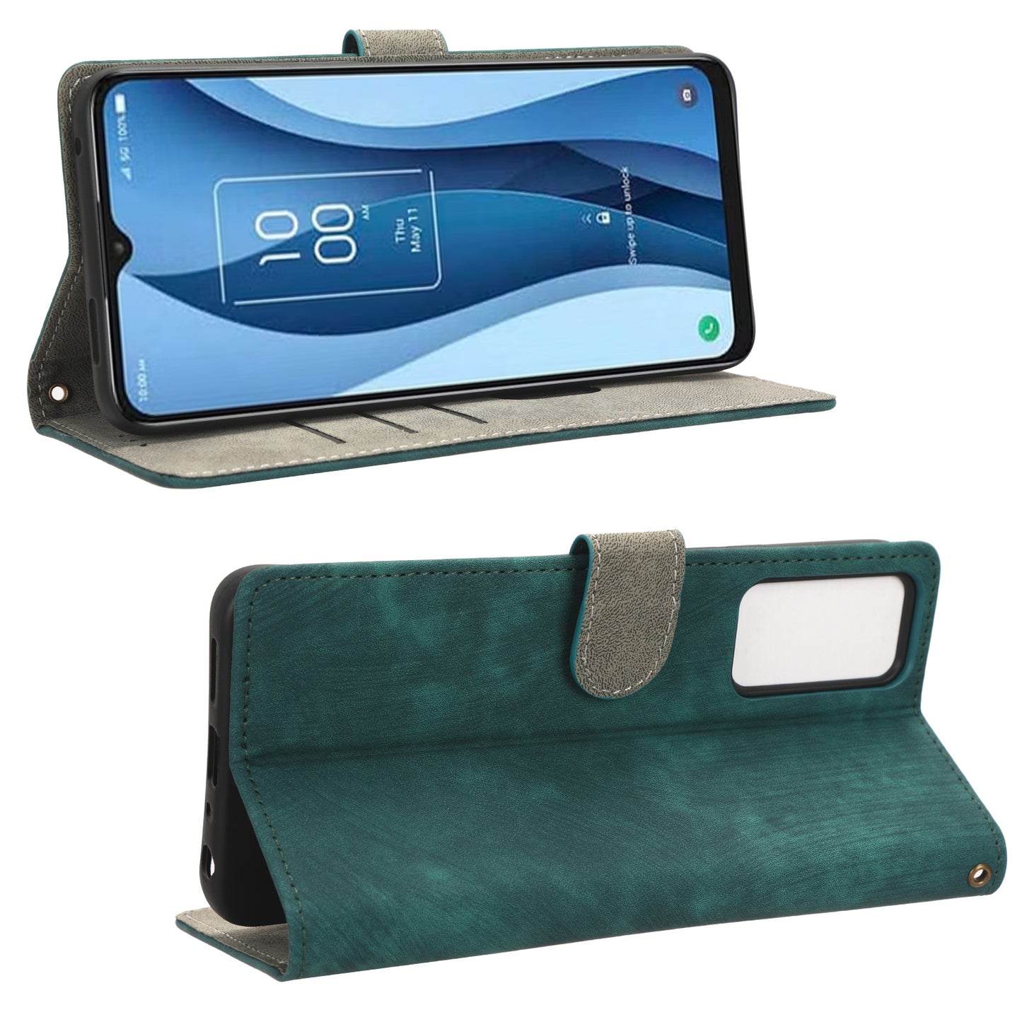 RFID Blocking Wallet Cover for TCL 40 X / 40 XE , PU Leather Stand Phone Case with Strap