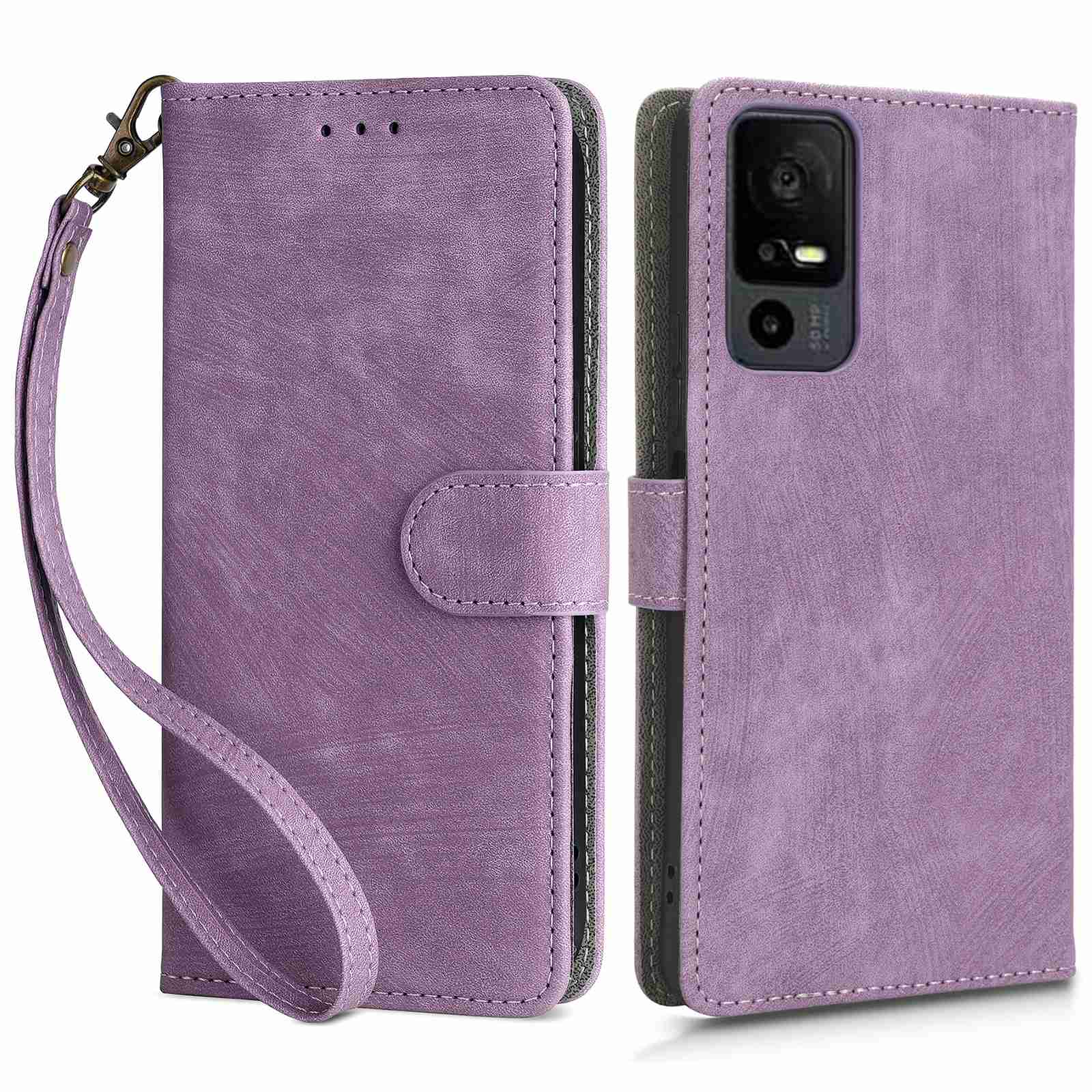 RFID Blocking Wallet Cover for TCL 40 X / 40 XE , PU Leather Stand Phone Case with Strap