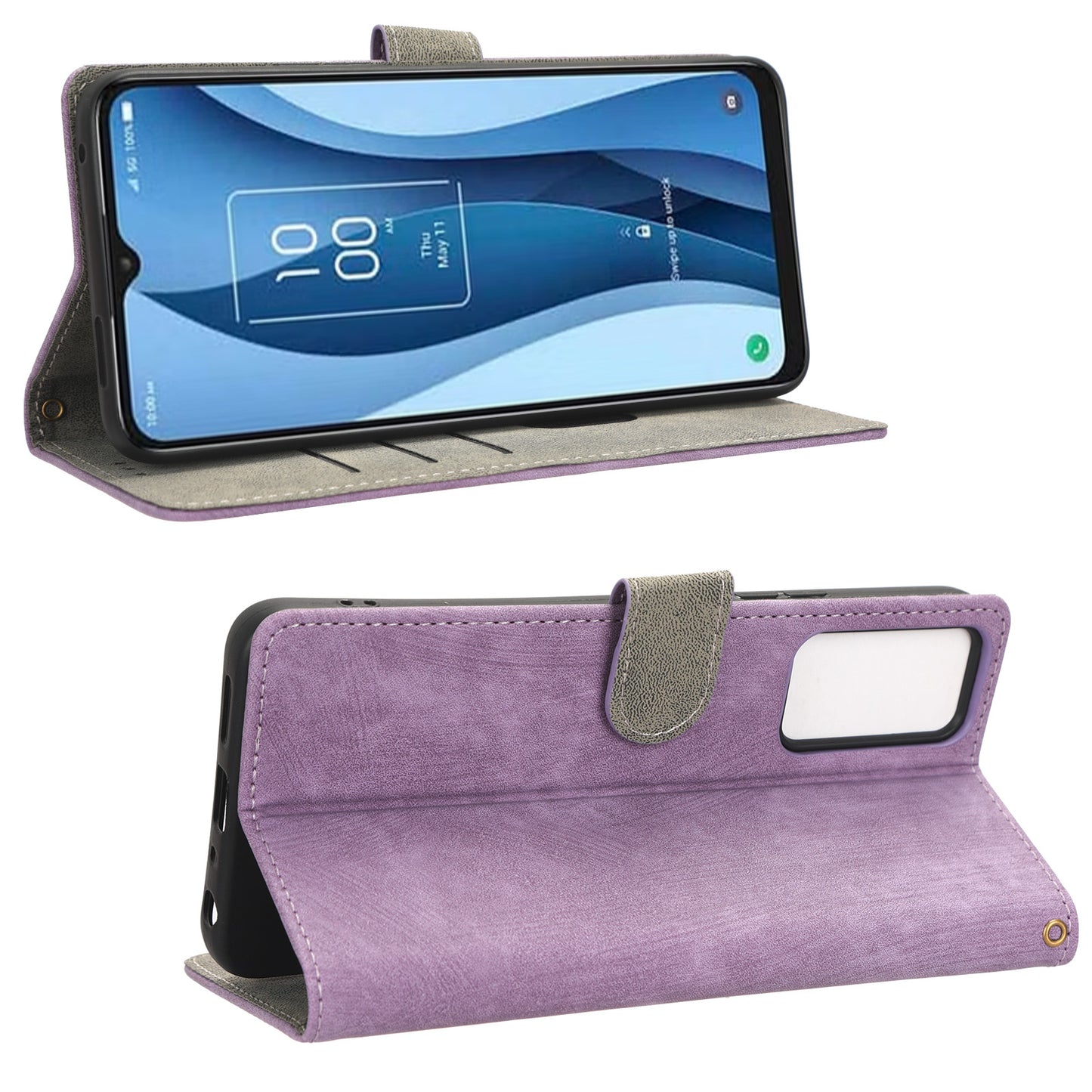 RFID Blocking Wallet Cover for TCL 40 X / 40 XE , PU Leather Stand Phone Case with Strap