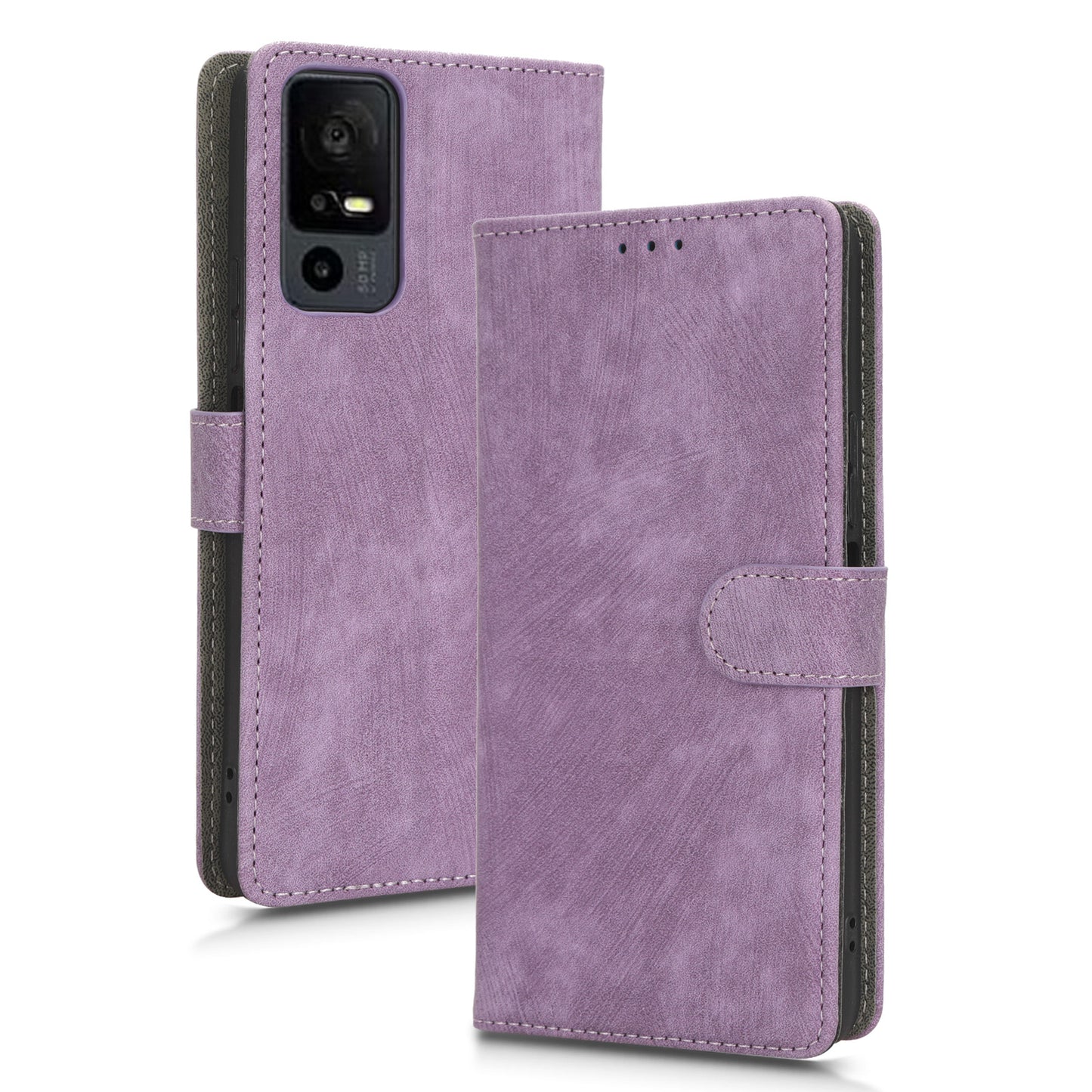 RFID Blocking Wallet Cover for TCL 40 X / 40 XE , PU Leather Stand Phone Case with Strap