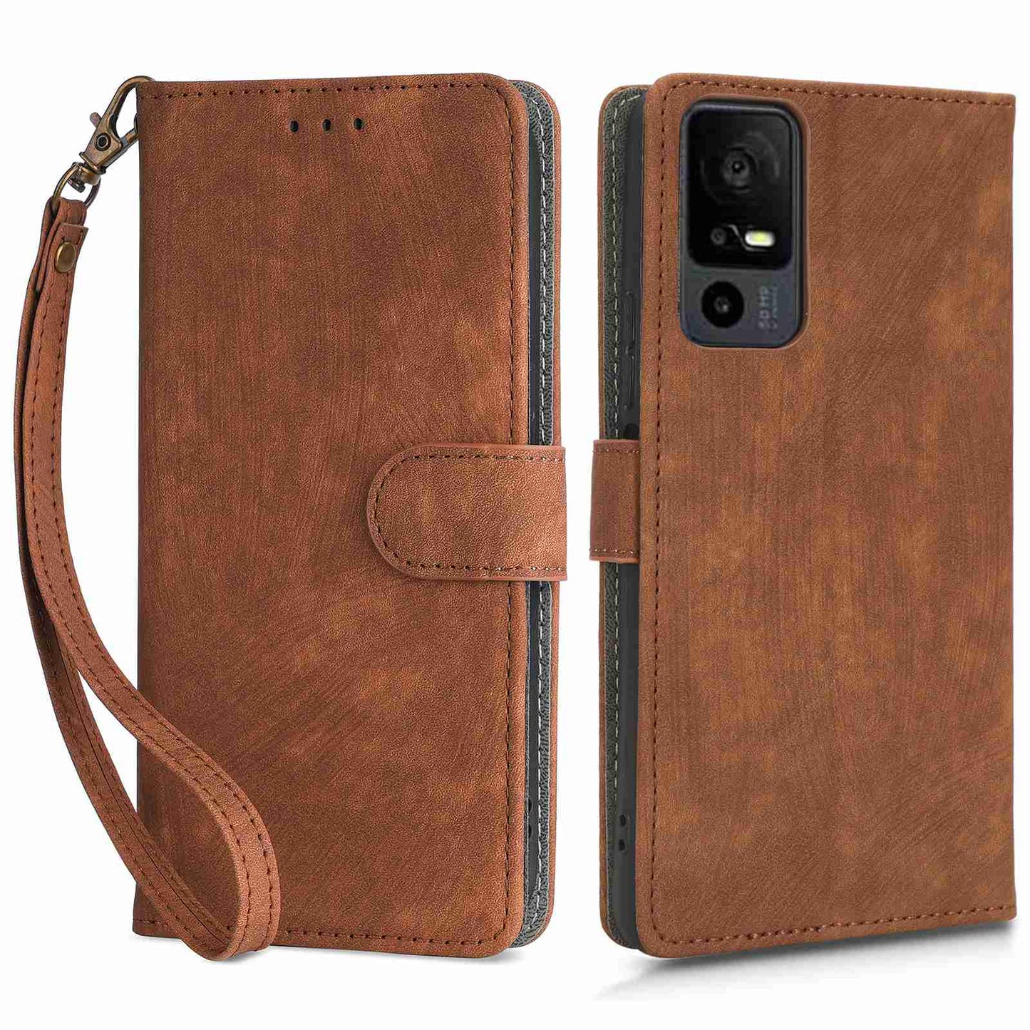 RFID Blocking Wallet Cover for TCL 40 X / 40 XE , PU Leather Stand Phone Case with Strap