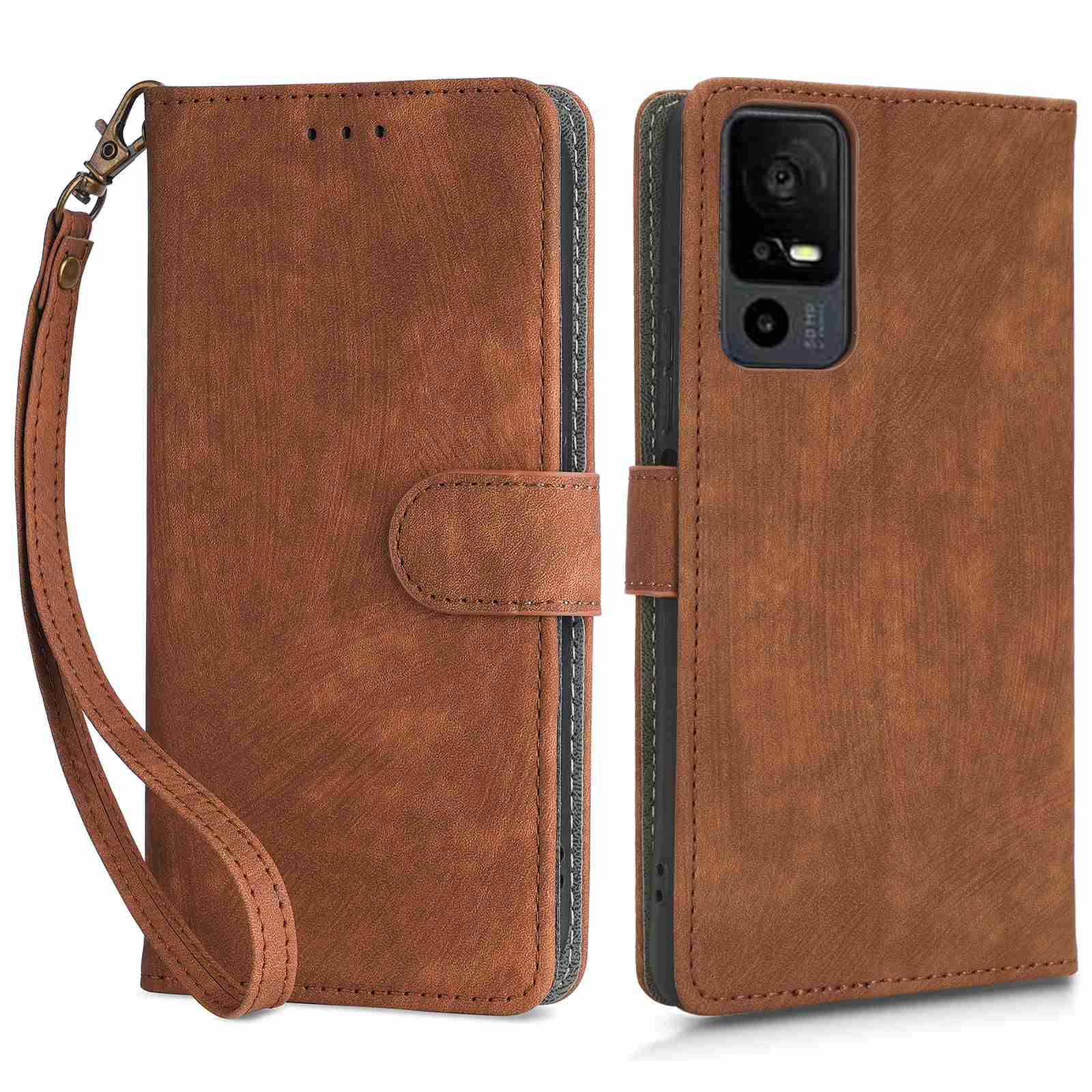 RFID Blocking Wallet Cover for TCL 40 X / 40 XE , PU Leather Stand Phone Case with Strap