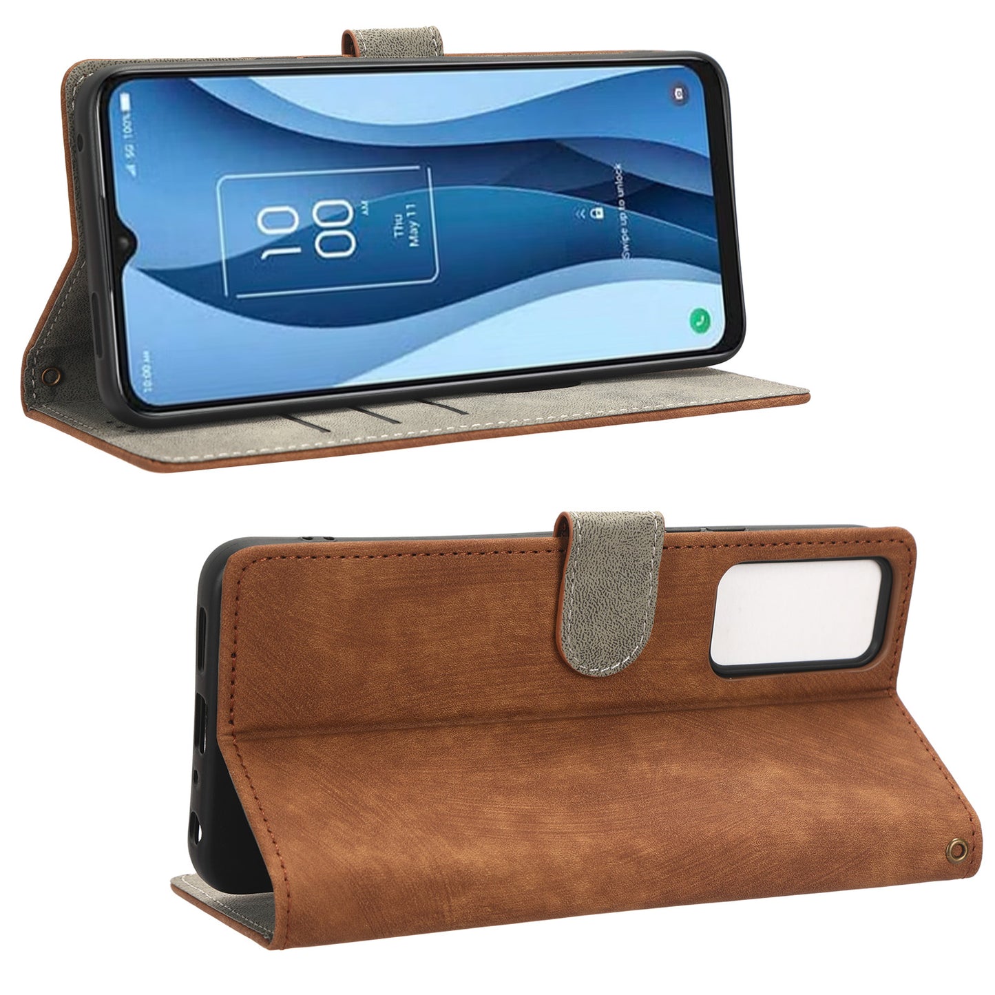 RFID Blocking Wallet Cover for TCL 40 X / 40 XE , PU Leather Stand Phone Case with Strap