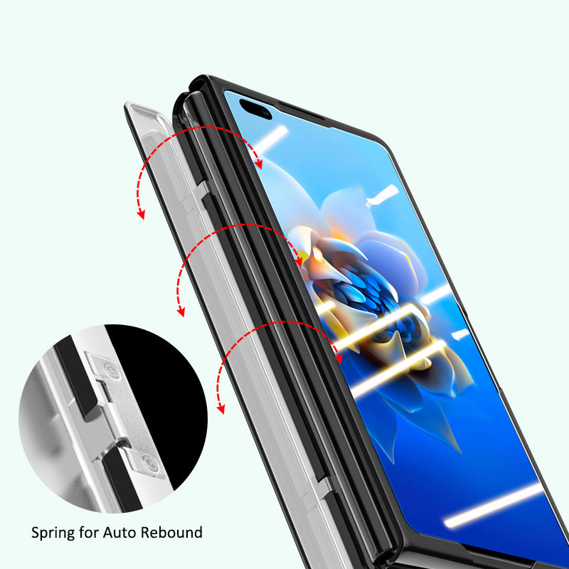 For Huawei Mate X2 4G / 5G Electroplating PC Phone Case Hinge Protection Kickstand Phone Cover with Tempered Glass Film