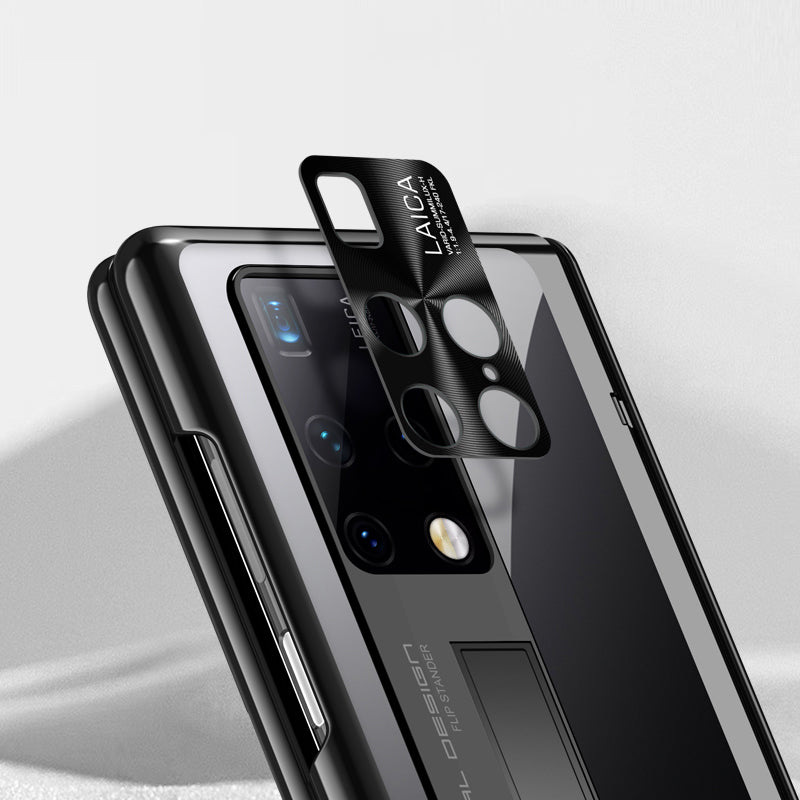 For Huawei Mate X2 4G / 5G Electroplating PC Phone Case Hinge Protection Kickstand Phone Cover with Tempered Glass Film