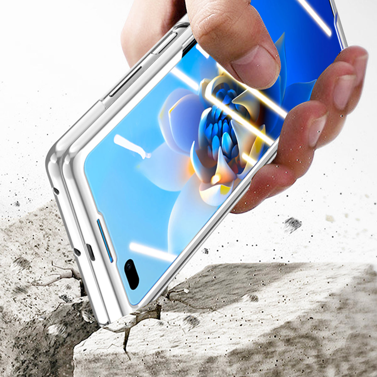 For Huawei Mate X2 4G / 5G Electroplating PC Phone Case Hinge Protection Kickstand Phone Cover with Tempered Glass Film