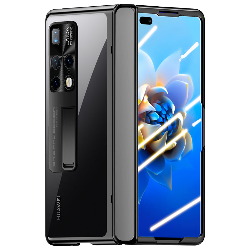 For Huawei Mate X2 4G / 5G Electroplating PC Phone Case Hinge Protection Kickstand Phone Cover with Tempered Glass Film
