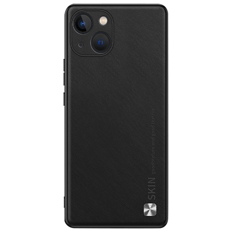 Phone Cover for iPhone 14 PU Leather Coated PC+TPU Shockproof Case with Metal Decor