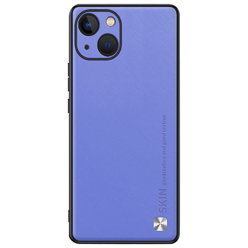 Phone Cover for iPhone 14 PU Leather Coated PC+TPU Shockproof Case with Metal Decor