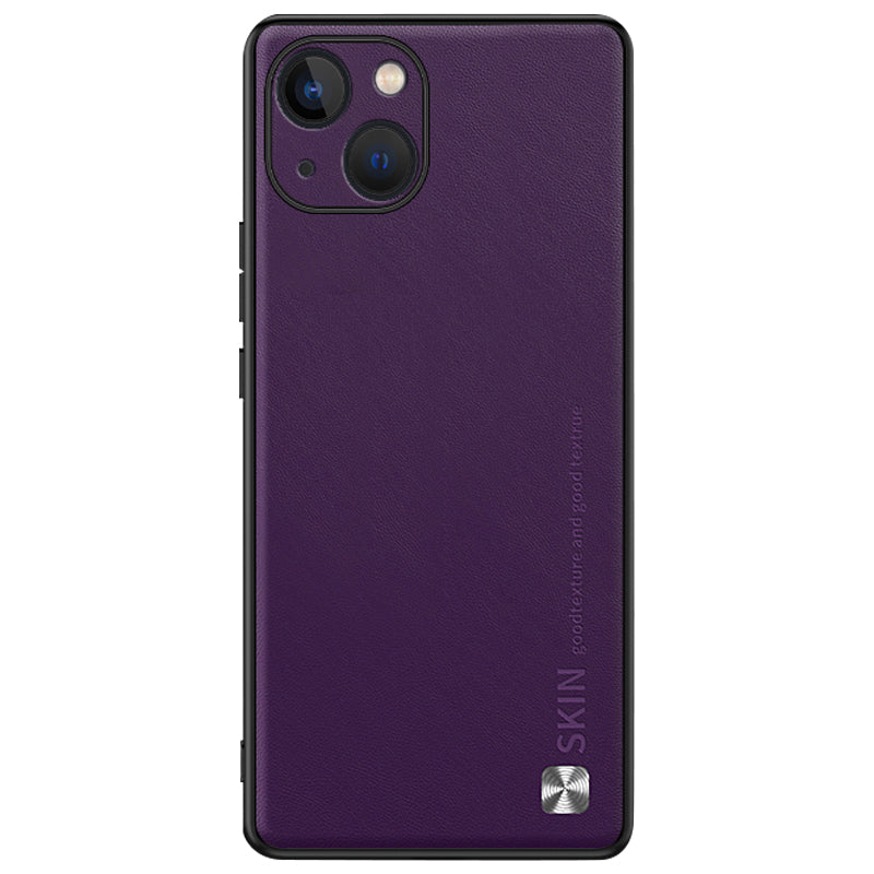 Phone Cover for iPhone 14 PU Leather Coated PC+TPU Shockproof Case with Metal Decor