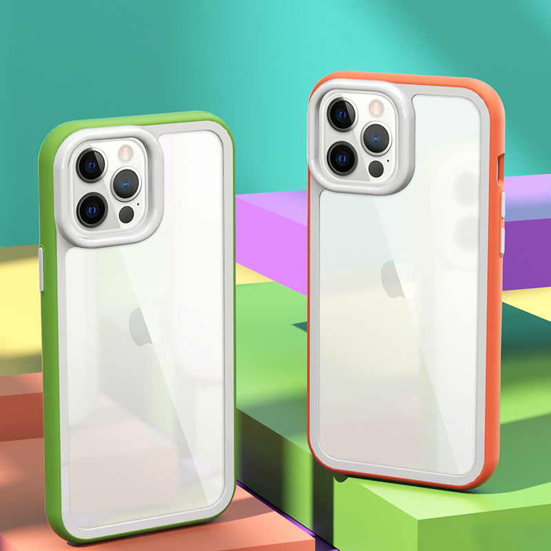 For iPhone 14 Pro Acrylic Back + Colorful Frame Phone Case Shockproof Protective Clear Cover