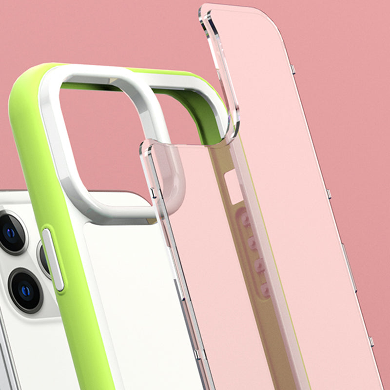 For iPhone 14 Pro Acrylic Back + Colorful Frame Phone Case Shockproof Protective Clear Cover