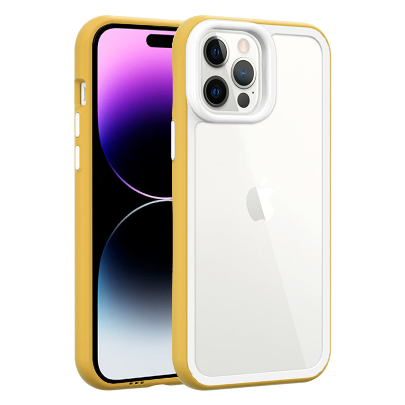 For iPhone 14 Pro Acrylic Back + Colorful Frame Phone Case Shockproof Protective Clear Cover