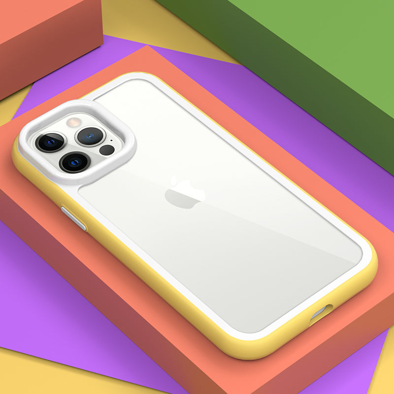 For iPhone 14 Pro Acrylic Back + Colorful Frame Phone Case Shockproof Protective Clear Cover