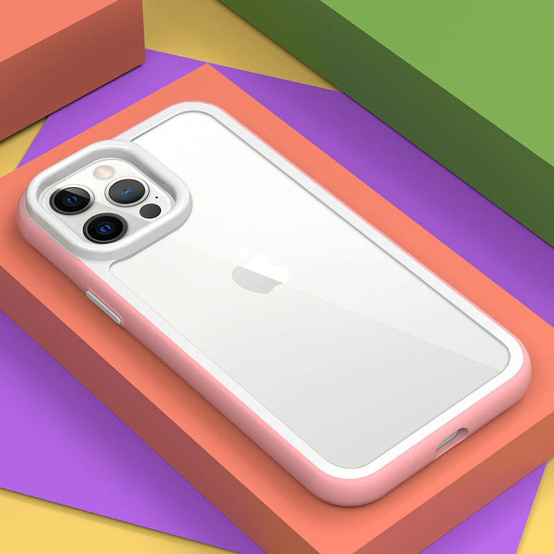 For iPhone 14 Pro Acrylic Back + Colorful Frame Phone Case Shockproof Protective Clear Cover