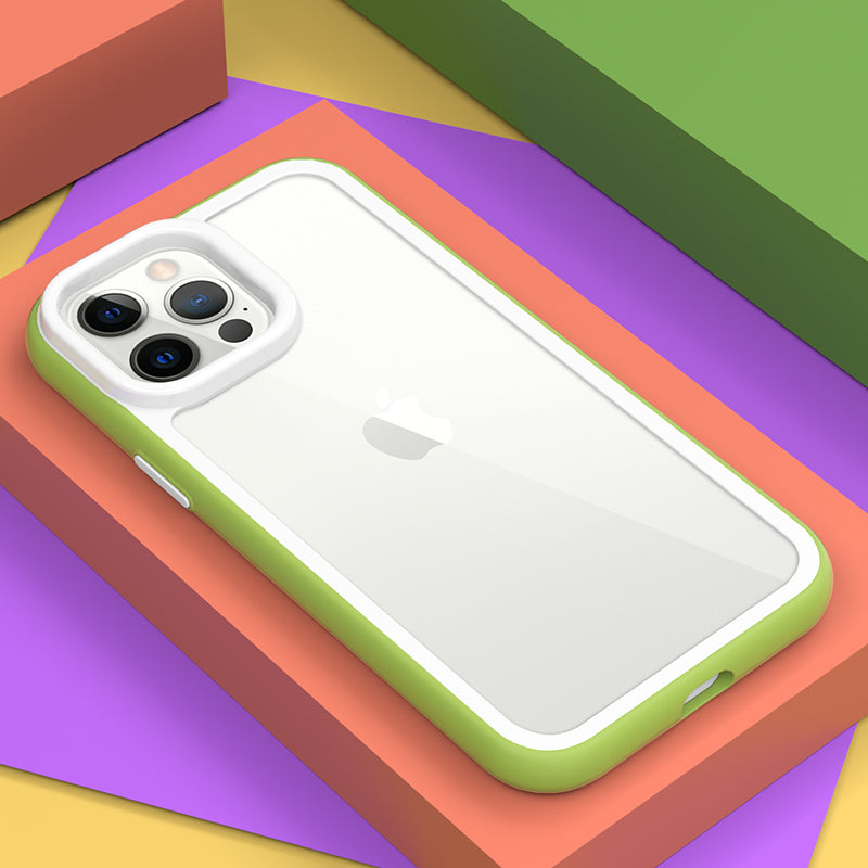 For iPhone 14 Pro Acrylic Back + Colorful Frame Phone Case Shockproof Protective Clear Cover