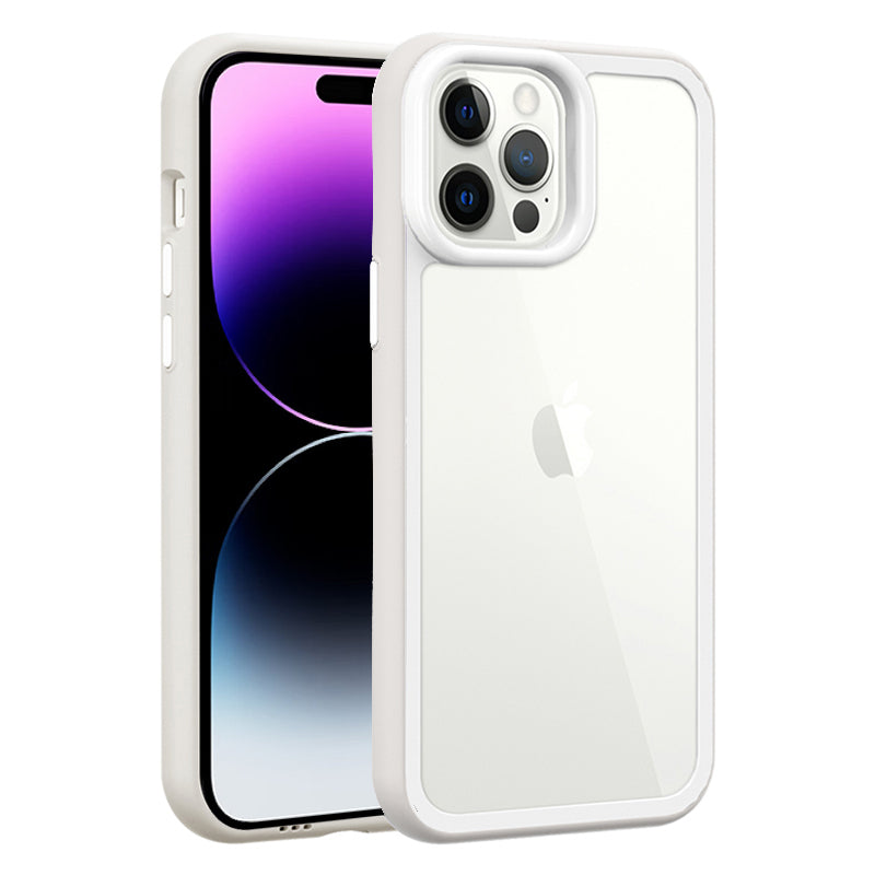 For iPhone 14 Pro Acrylic Back + Colorful Frame Phone Case Shockproof Protective Clear Cover